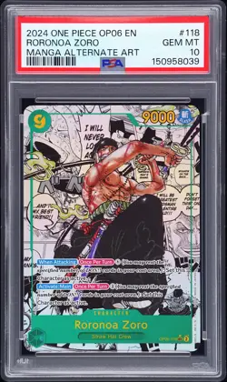 2024 ONE PIECE OP06-WINGS OF THE CAPTAIN MANGA ALTERNATE ART RORONOA ZORO PSA 10 - Image 1