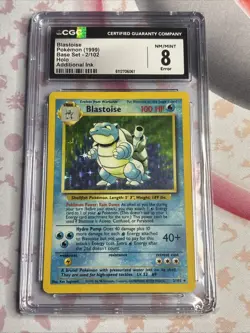 CGC mint 8 ERROR Blastoise 1999 Base Set 2/102 Holo Pokemon Card Additional Ink - Image 1