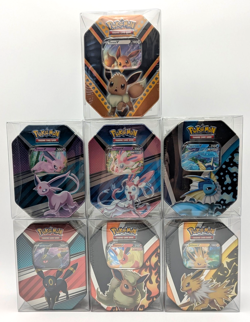 Set of 7 Sealed Pokemon Tins w/ Cases: V Heroes & V Power & Eevee Evolutions - Image 1