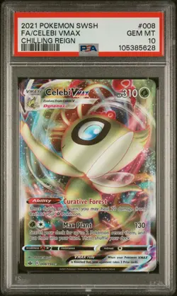 2021 POKEMON SWORD & SHIELD CHILLING REIGN #008 FULL ART/CELEBI VMAX PSA 10 - Image 1