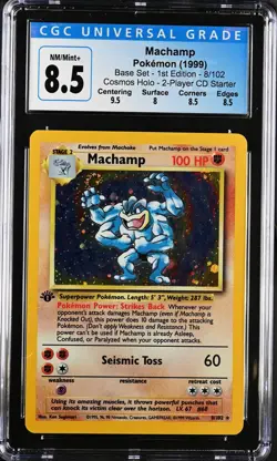 Pokemon 1st Edition Base Set Machamp Holo Swirl 8/102 - CGC 8.5 NM/MT+ w/ Sub-Gr - Image 1