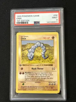 Pokemon Onix 056/102 (1st Edition) Base Set (Shadowless) (FRESH GRADE) *PSA 9* - Image 1