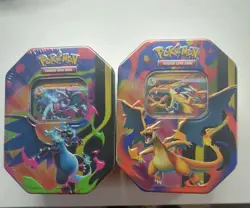 Pokemon TCG Tins Mega Charizard X & Mega Charizard Y Sealed Bundle Free P+P - Image 1