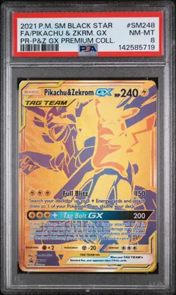 PSA 8 2021 Pokemon PIKACHU & ZEKROM GX Tag Team #SM248 Black Star Promo - Image 1