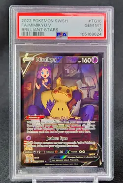 PSA 10 GEM MINT Mimikyu V TG16 Brilliant Stars Trainer Gallery Holo Pokemon Card - Image 1