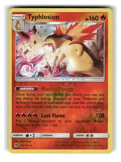 Typhlosion 42/214 Holo Rare Lost Thunder Pokemon Reverse Holo Lightly Played - Image 1