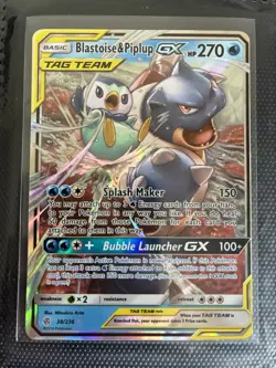 Pokemon TCG Blastoise and Piplup GX Tag Team 38/236 Cosmic Eclipse - Image 1