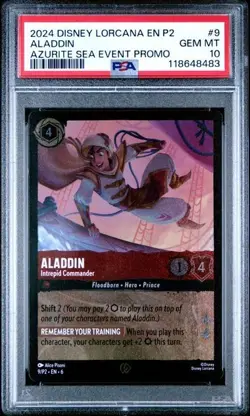 DISNEY LORCANA EN P2-PROMO #9 ALADDIN AZURITE SEA EVENT PROMO PSA 10 - Image 1