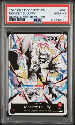 2025 ONE PIECE ST21-EX GEAR 5 001 MONKEY D. LUFFY BLACK & WHITE ALT ART PSA 10 - Image 1