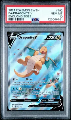 2021 Pokemon Sword & Shield Evolving Skies #192/203 Dragonite V FA PSA 10 - Image 1