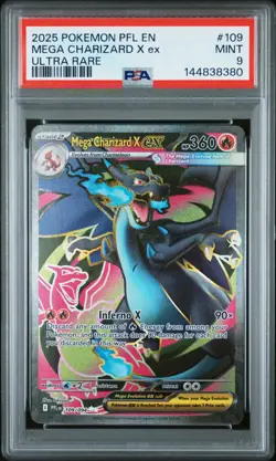2025 POKEMON PFL EN-PHANTASMAL FLAMES ULTRA RARE #109 MEGA CHARIZARD X EX PSA 9 - Image 1
