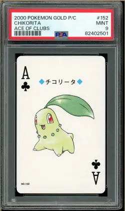 Pokemon - Chikorita Ace of Clubs, Gold Ho-oh Back Poker Deck #152 PSA 9 - Image 1