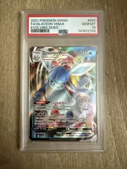 2021 POKEMON SWSH GLACEON VMAX EVOLVING SKIES FULL ART HOLO 041/203 PSA 10 - Image 1