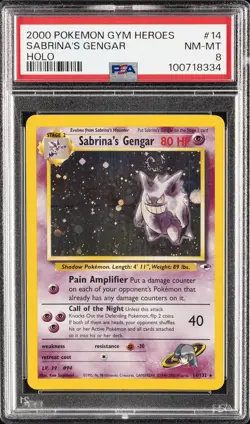 2000 POKEMON GYM HEROES HOLO #14 SABRINA'S GENGAR PSA 8 - Image 1