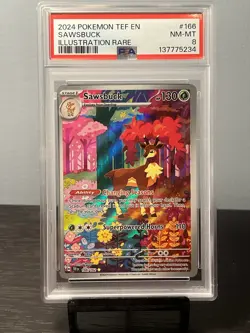 2024 POKEMON TEF EN-TEMPORAL FORCES ILLUSTRATION RARE #166 SAWSBUCK PSA 9 - Image 1