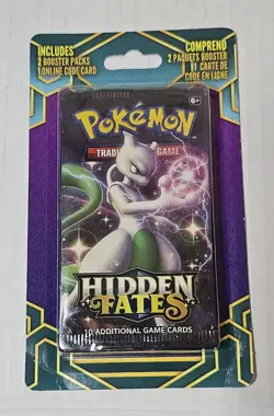 Pokemon Sun & Moon English Hidden Fates Booster 2 Pack Sealed Mewtwo Art - Image 1