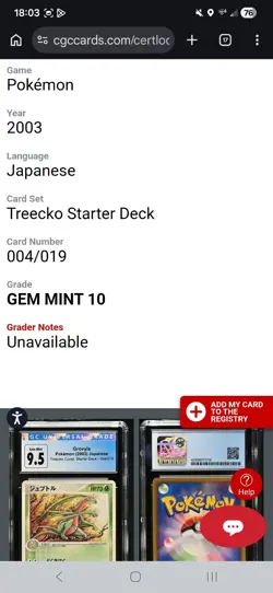 HP Grovyle 004/019 Pokemon Card Japanese Treecko Half Deck CGC 10 POP 2 - Image 4