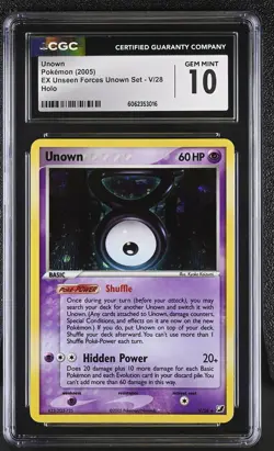 CGC 10 GEM MINT Unown 2005 EX Unseen Forces Unown Set V/28 Holo Pokemon Card - Image 1