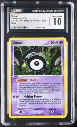 CGC 10 GEM MINT Unown 2005 EX Unseen Forces S/28 Holo Pokemon Card - Image 1