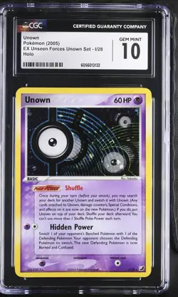 CGC 10 GEM MINT Unown 2005 EX Unseen Forces Unown Set I/28 Holo Pokemon Card - Image 1