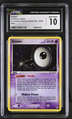 CGC 10 GEM MINT Unown 2005 EX Unseen Forces Unown Set Q/28 Holo Pokemon Card - Image 1