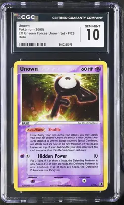 CGC 10 GEM MINT Unown 2005 EX Unseen Forces F/28 Holo Pokemon Card - Image 1