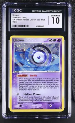 CGC 10 GEM MINT Unown 2005 EX Unseen Forces Unown Set D/28 Holo Pokemon Card - Image 1