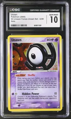 CGC 10 GEM MINT Unown 2005 EX Unseen Forces Unown Set U/28 Holo Pokemon Card - Image 1