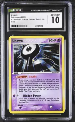 CGC 10 GEM MINT Unown 2005 EX Unseen Forces Unown Set L/28 Holo Pokemon Card - Image 1