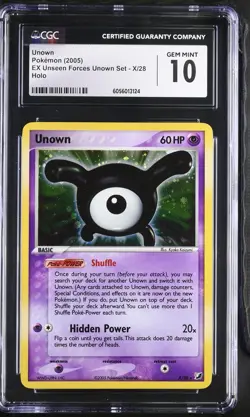 CGC 10 GEM MINT Unown 2005 EX Unseen Forces Unown Set X/28 Holo Pokemon Card - Image 1