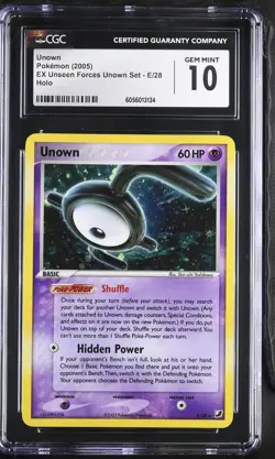 CGC 10 GEM MINT Unown 2005 EX Unseen Forces Unown Set E/28 Holo Pokemon Card - Image 1