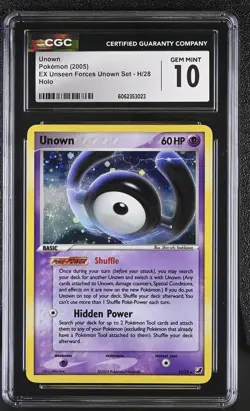 CGC 10 GEM MINT Unown 2005 EX Unseen Forces Unown Set H/28 Holo Pokemon Card - Image 1