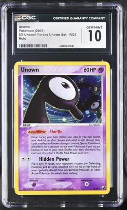 CGC 10 GEM MINT Unown 2005 EX Unseen Forces R/28 Holo Pokemon Card - Image 1