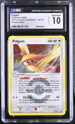 CGC 10 Pidgeot EX Fire Red & Leaf Green 10/112 Reverse Holo Pokemon Card - Image 1