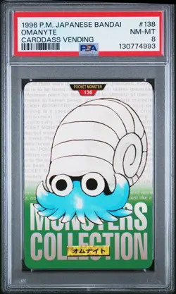 Pokemon Japanese Omanyte Bandai Carddass Vending Green No. 138 PSA 8 NM-MT - Image 1