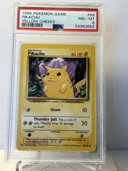 1999 Pokemon Pikachu Yellow Cheeks, PSA 8. 58/102 - Image 1
