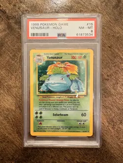 Pokemon Venusaur 15/102 Base Set Holo Rare 1999 English PSA 8 - Image 1