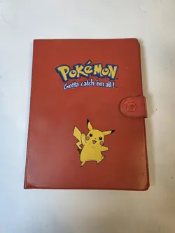 Vintage 1999 Pokemon Pikachu Red Binder TCG Album Snap Has Wear - Image 1