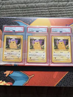 (Lot of 3) 1999 Pokemon Game Pikachu Shadowless Red/Yellow Cheeks PSA Graded - Image 1