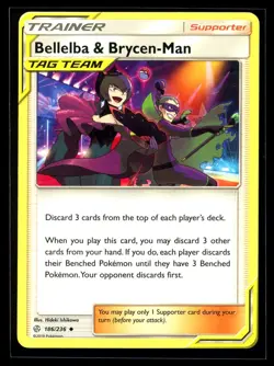 2019 Sun & Moon - Cosmic Eclipse Bellelba & Brycen-Man Uncommon #186 Pokemon - Image 1