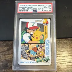 Pokemon Japanese Bandai Pikachu & Ash #166 PSA 10 GEM Carddass Vending Ser. 5 - Image 1