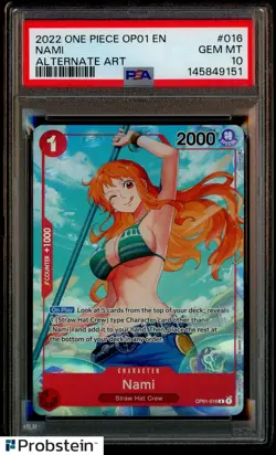 2022 One Piece OP01 EN Pre-Errata Alt Art #016 Nami PSA 10 GEM MINT - Image 1