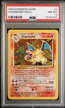 1999 Pokemon Charizard Base Set Holo #4 PSA 8 - Image 1