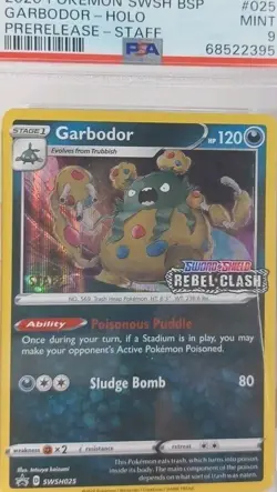 2020 Pokemon SWSH BSP Promo 025 Garbodor Holo,PSA 9 Mint,Prerelease,Rebel-Clash - Image 1