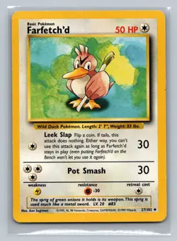 1999 Pokemon TCG Wizards of the Coast Base Set Farfetch'd #27 Unlimited - Image 1