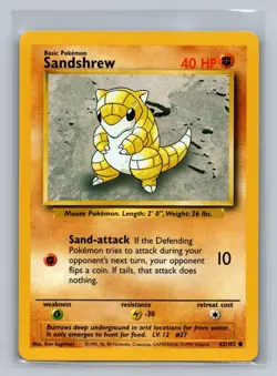 1999 Pokemon TCG Wizards of the Coast Base Set Sandshrew #62 Unlimited - Image 1
