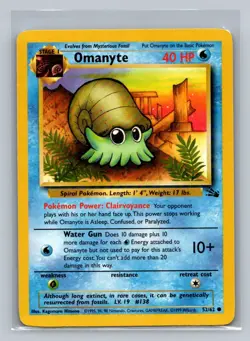 1999 Pokemon TCG Wizards of the Coast Fossil Omanyte #52 Unlimited - Image 1