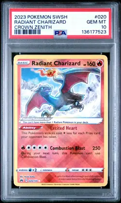 2023 POKEMON SWORD & SHIELD CROWN ZENITH #020 RADIANT CHARIZARD PSA 10 - Image 1