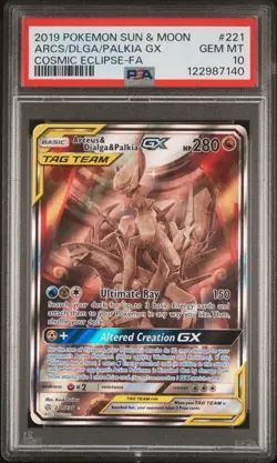 PSA 10 Arceus & Dialga & Palkia Gx 221 Cosmic Eclipse Pokemon Card NEW CERT - Image 1