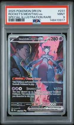 2025 POKEMON DRI EN-DESTINED RIVALS #231 TEAM ROCKET'S MEWTWO EX PSA 9 - Image 1